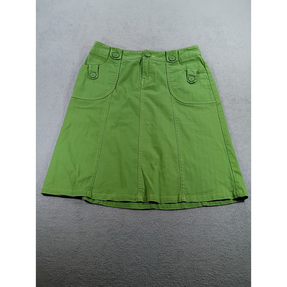 Bass Womens Skirt Green Size 2 Herringbone Cotton Stretch A-Line Pockets